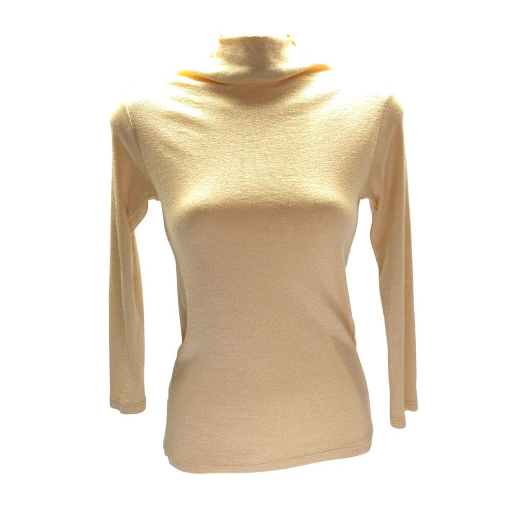 Vintage 90s Gold Lurex Shimmer Turtleneck Long Sleeve Top Yellow Small